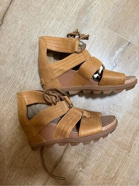 Sorel Tan Lace-Up Strappy Wedge Sandals